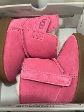 UGG Bright Pink Suede Infant Booties with Shearling